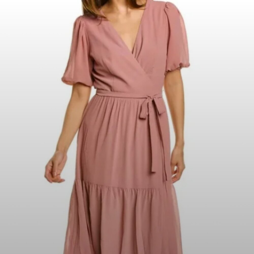 Charles Henry Dusty Rose Flowy Boho Cottagecore Maxi Wrap Dress (M)